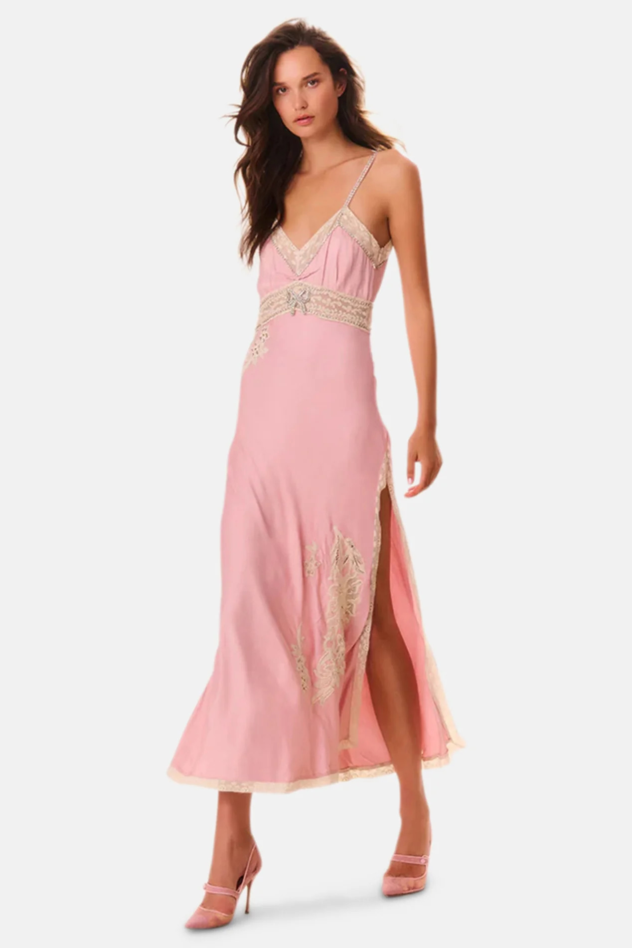 Valea Embellished Satin Maxi Dress Ash Pink | Blue & Cream