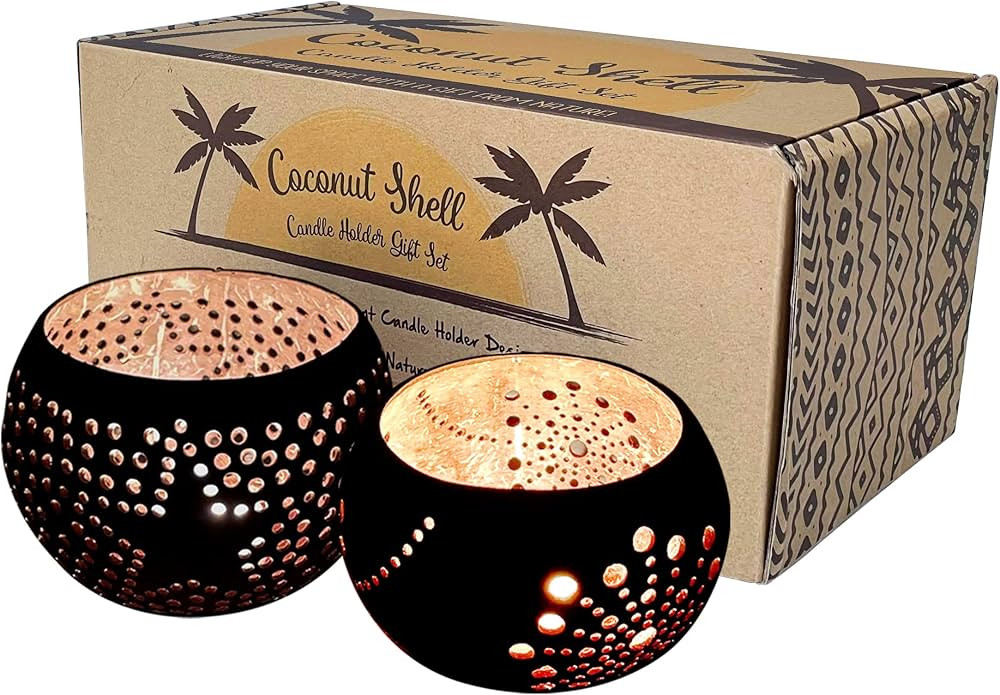 Coconut Shell Votive Tealight Candle Holders for Table Centerpiece Gift Set | Eco-Friendly Tropic... | Amazon (US)