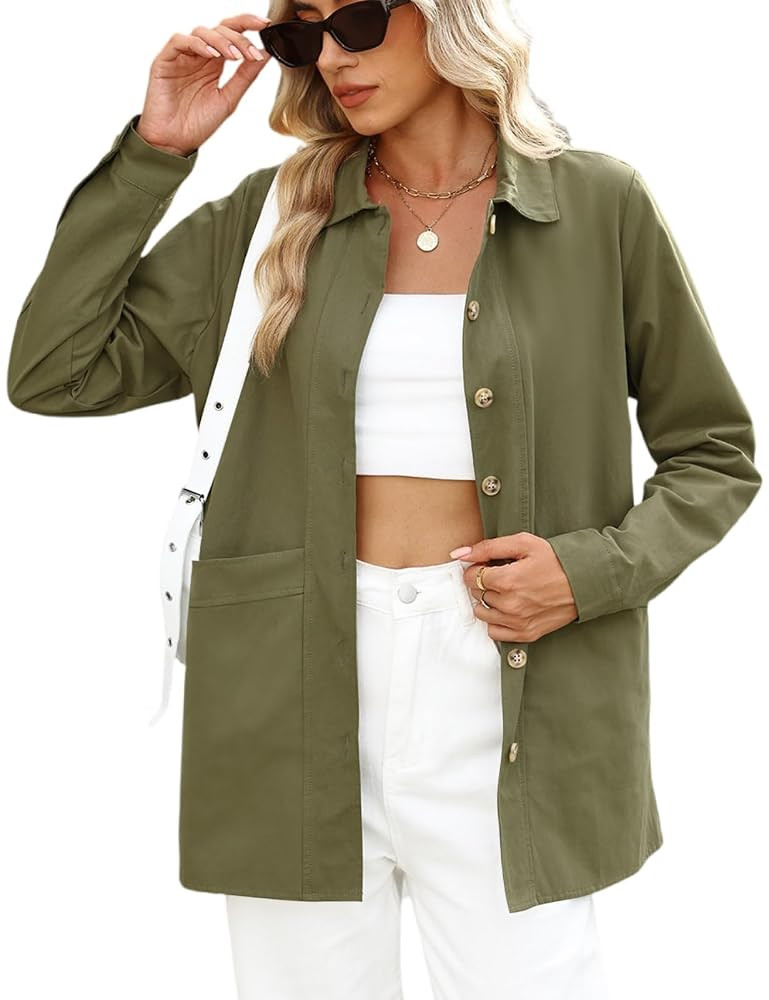 CiCiBird Women's Oversized Utility Shacket Jacket Button Down Long Sleeve Shirt Coat with Pockets... | Amazon (US)