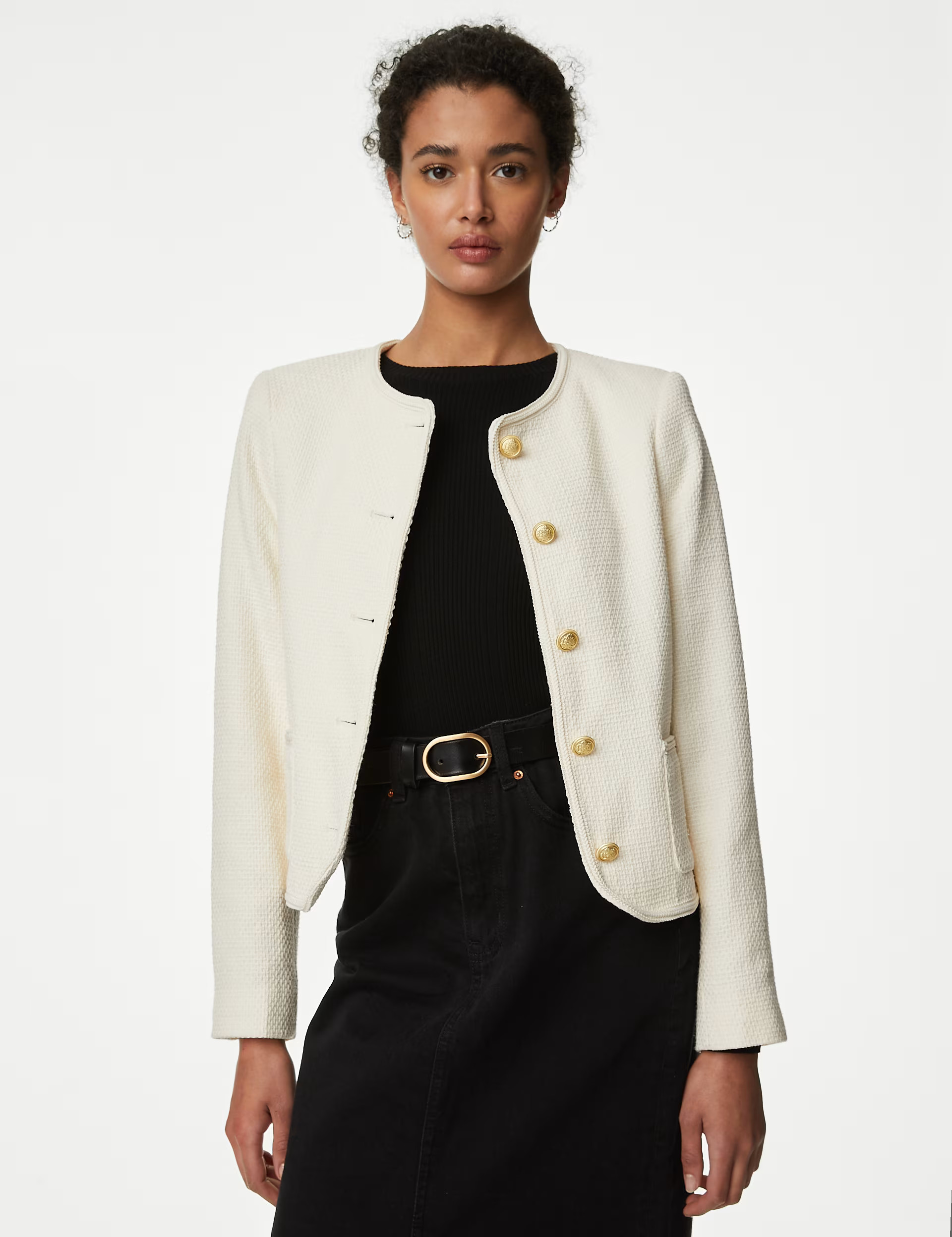 Pure Cotton Tweed Collarless Short Jacket | Marks & Spencer (UK)