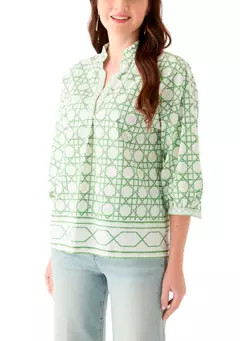 Crown & Ivy™ Women's 3/4 Sleeve Ruffle Neck Printed Blouse | Belk