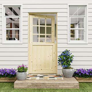 36 in. x 80 in. Solid Pine Universal 9-Lite Clear Glass and 1-Panel Unfinished Dutch Door Design ... | The Home Depot