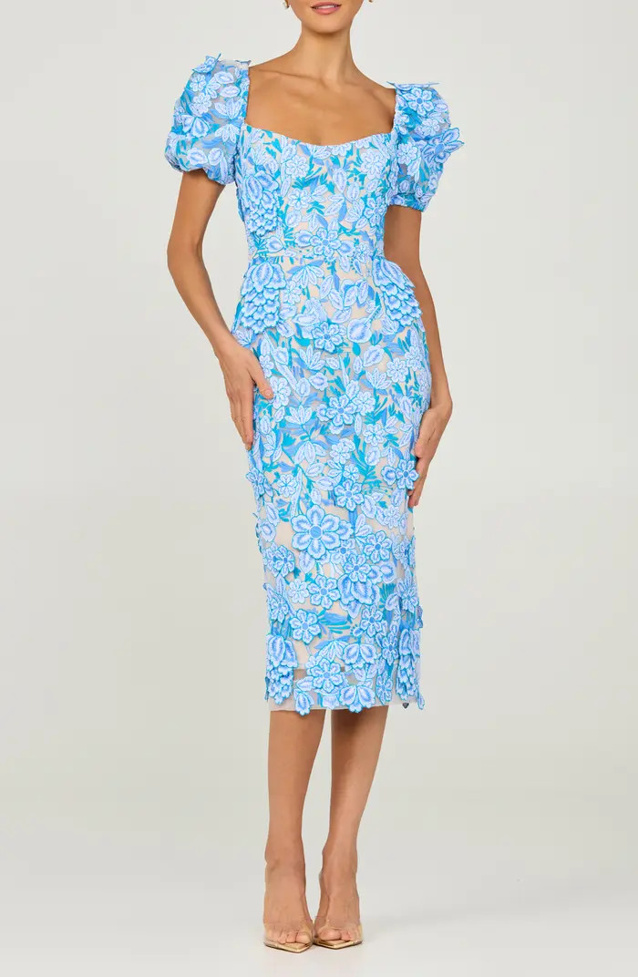 Lucia Floral Embroidered Cocktail Midi Dress | Nordstrom