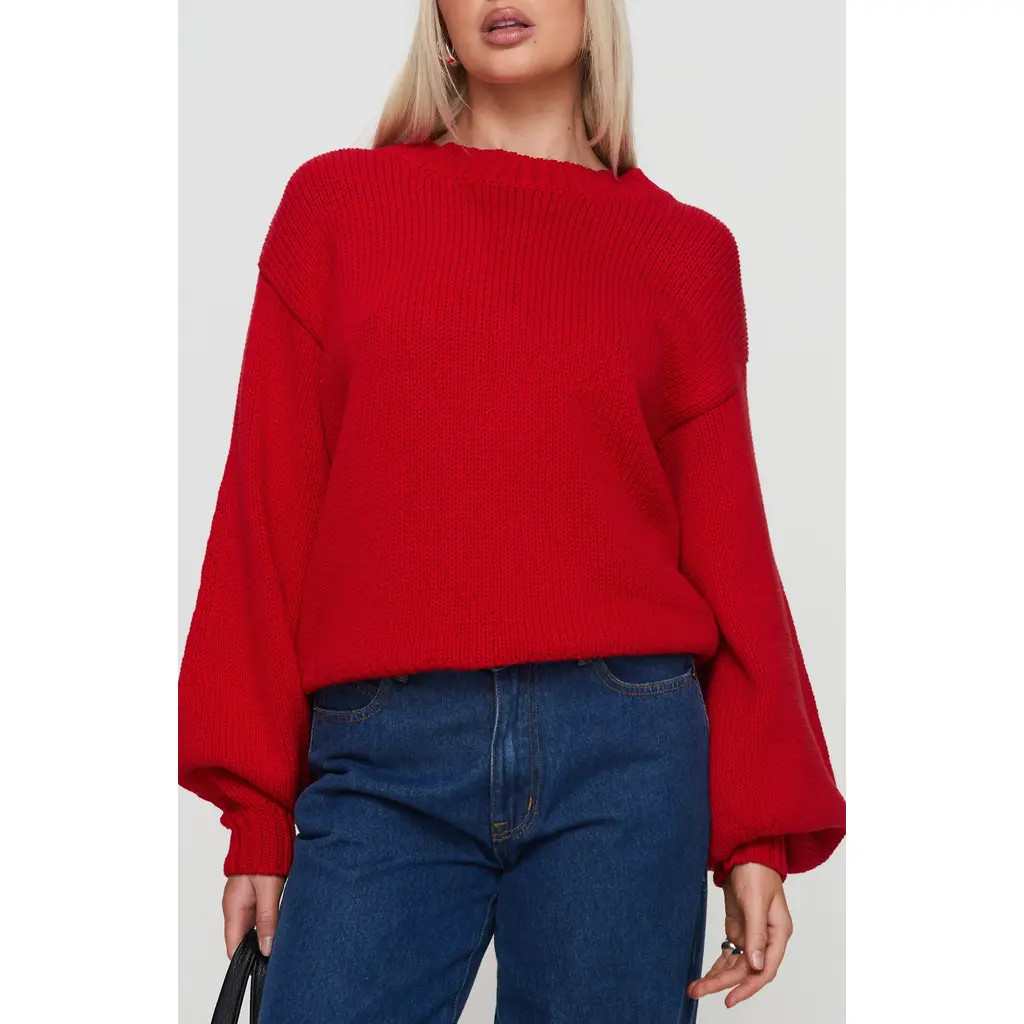 Princess Polly Harmony Balloon Sleeve Sweater in Red at Nordstrom, Size X-Small | Nordstrom