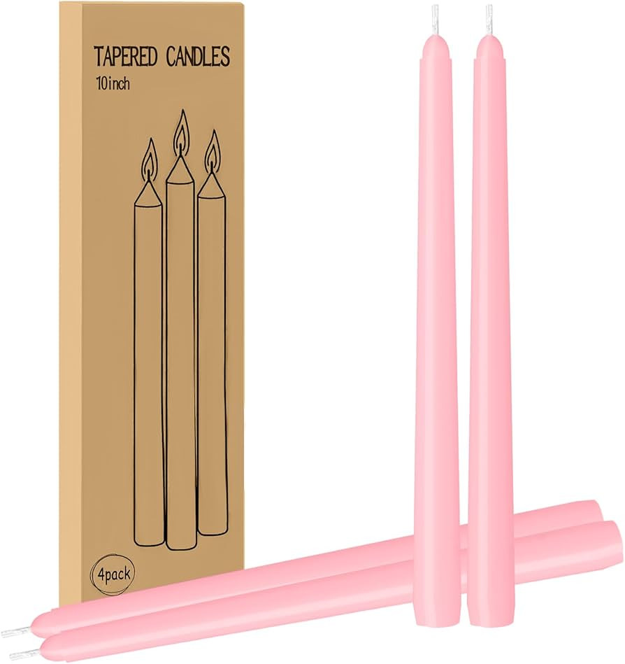 4 Pack Pink Taper Candles - Taper Candles 10 Inch Dripless, Smokeless & Unscented - 8 Hours Long ... | Amazon (US)