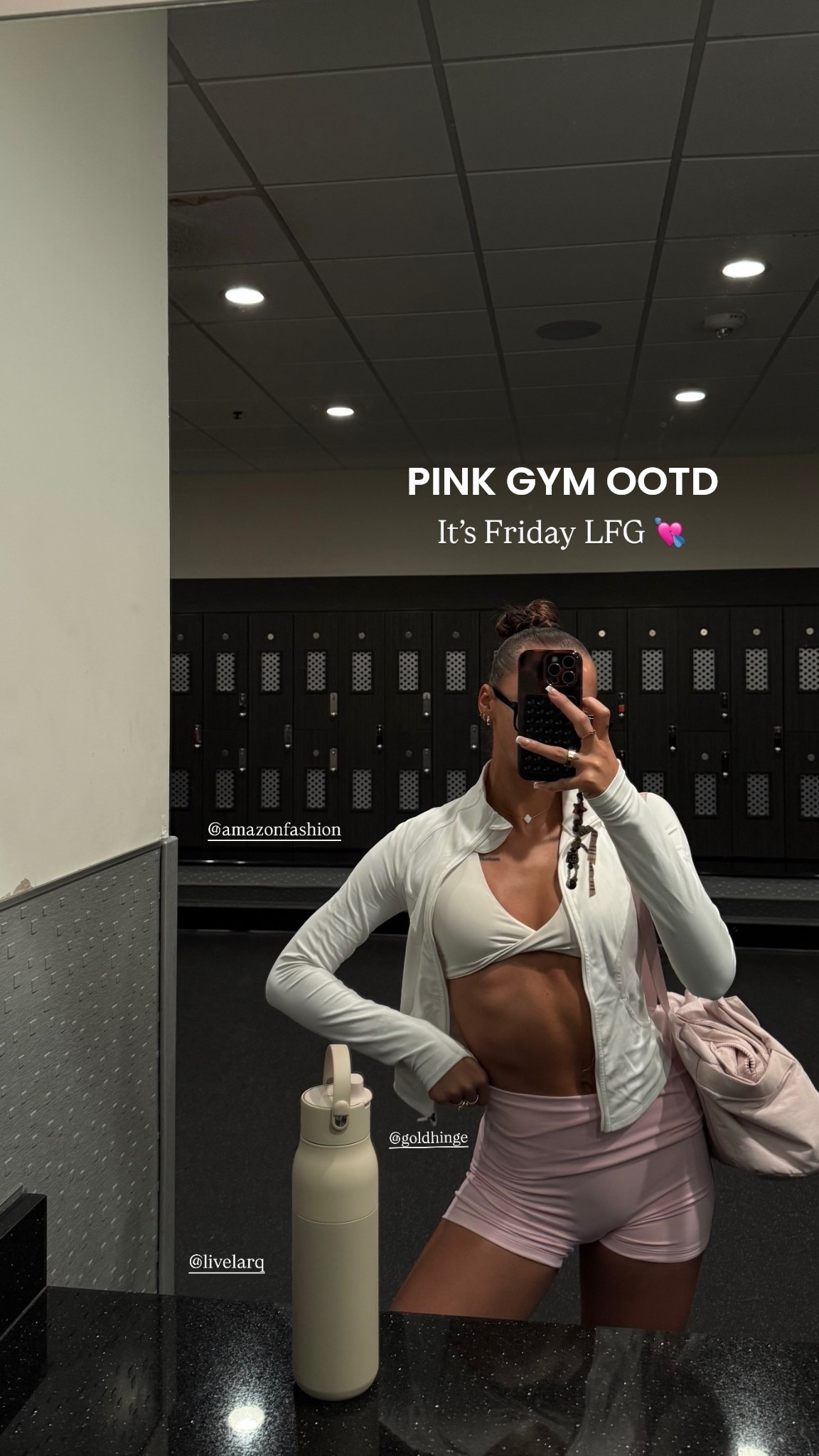 pink gym ootd 💘🎀🌴🔋🌟✨
wearing my favorite Amazon sports bra + workout jacket! Also just got these fold over shorts from gold hinge that are to diiiieee for 🤩 I’ll link the top that goes with them too bc it makes a super cute set! 

Sizing info:
Bra - S
Jacket - XS
Shorts - S