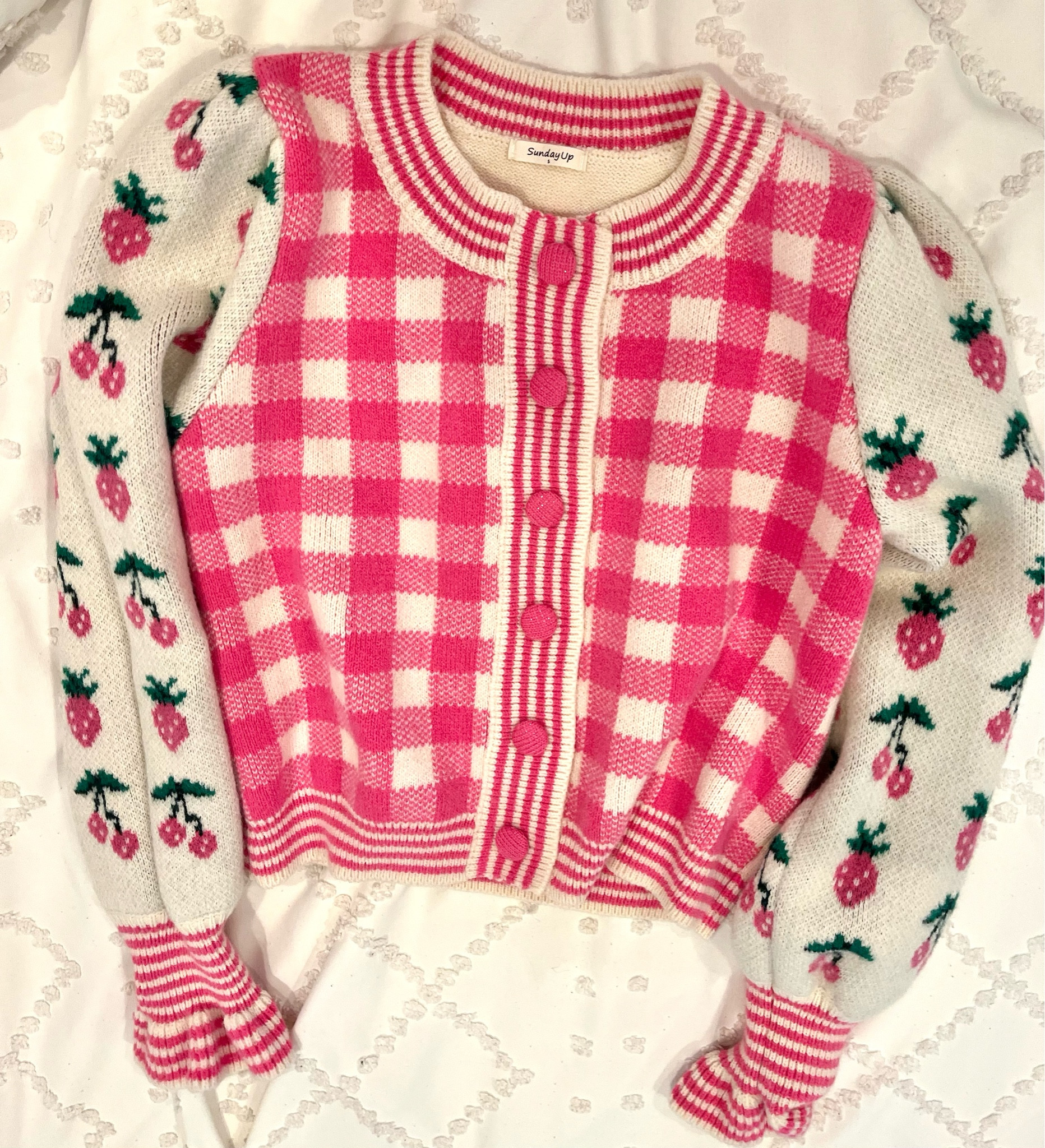 Strawberry sweater! Pink gingham sweater! Loveshackfancy dupe! 

#LTKSeasonal #LTKfindsunder100