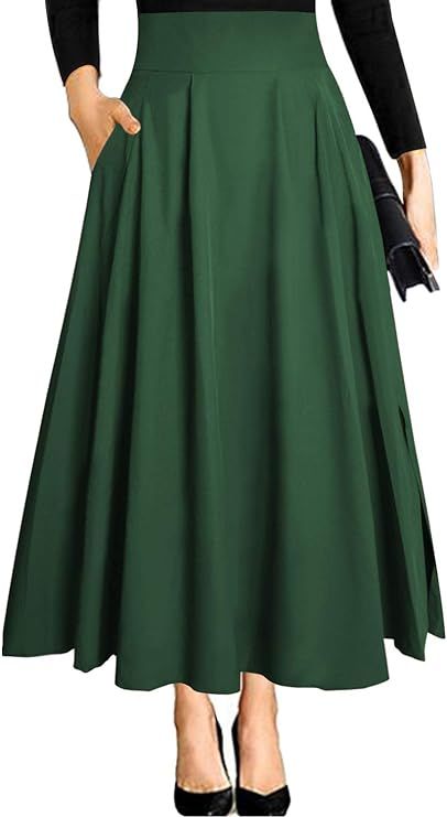 RANPHEE Women's Ankle Length High Waist A-line Flowy Long Maxi Skirt with Pockets | Amazon (US)