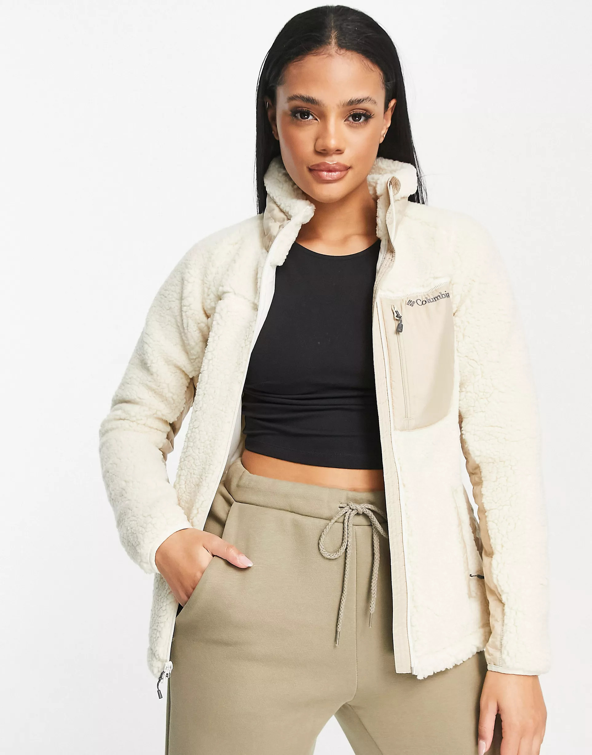 Columbia Archer Ridge II zip up sherpa fleece jacket in cream | ASOS (Global)