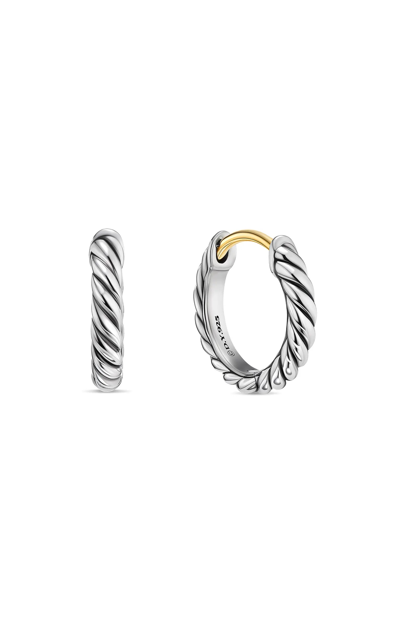 Sculpted Cable Micro Huggie Hoop Earrings in Sterling Silver, 12mm | Nordstrom