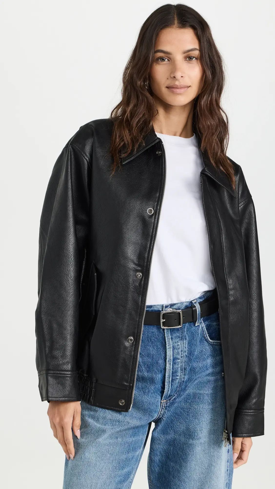 Pixie Market Nash Oversized Leather Bomber Jacket | Shopbop | Shopbop