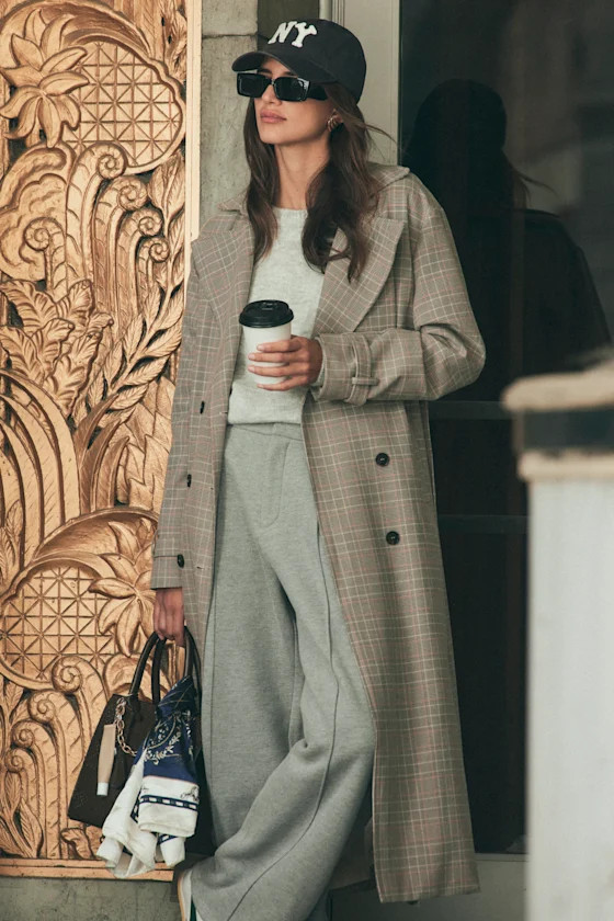 Elevated Weather Grey Plaid Belted Trench Coat | Lulus