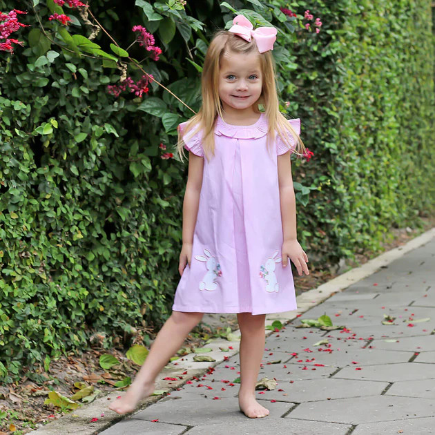 Easter Delight Pink Stripe Bunny Claire Dress | Classic Whimsy