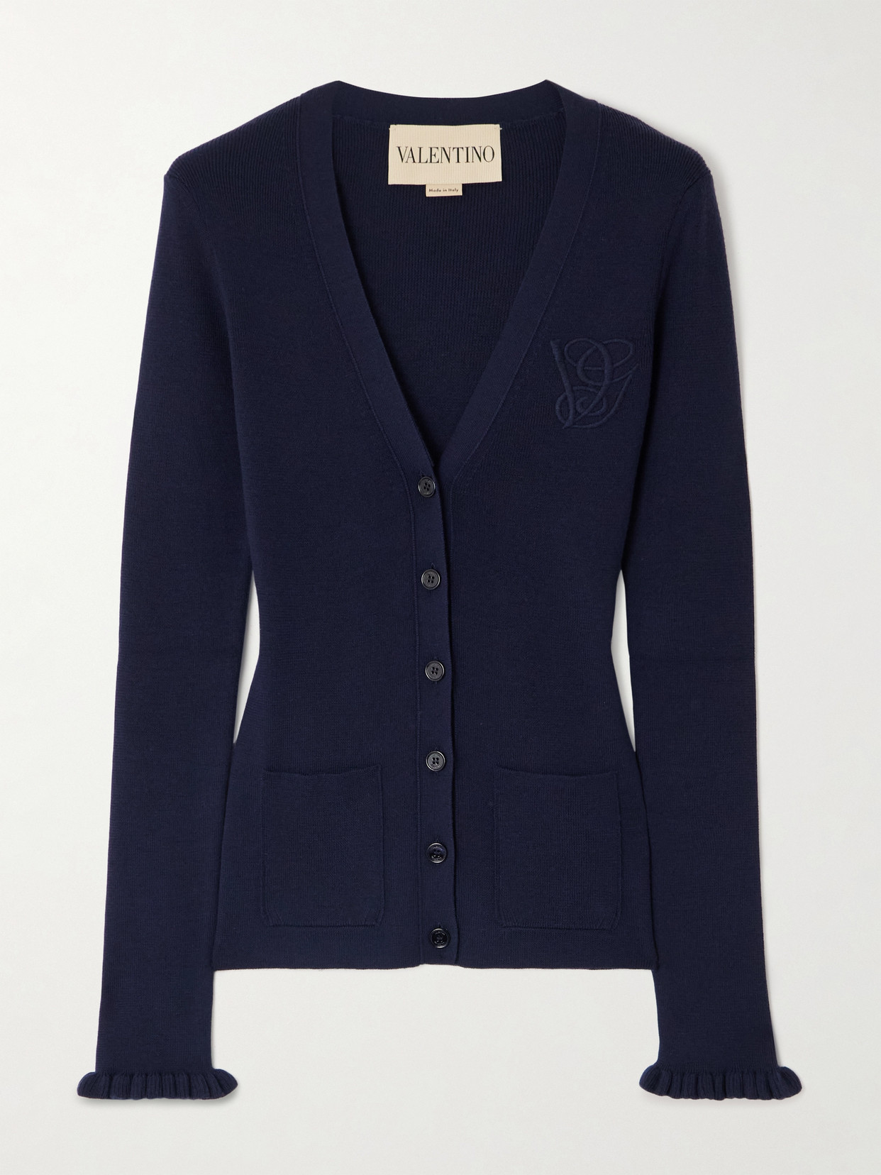 Valentino Garavani - Embroidered Wool Cardigan - Navy - medium | NET-A-PORTER APAC