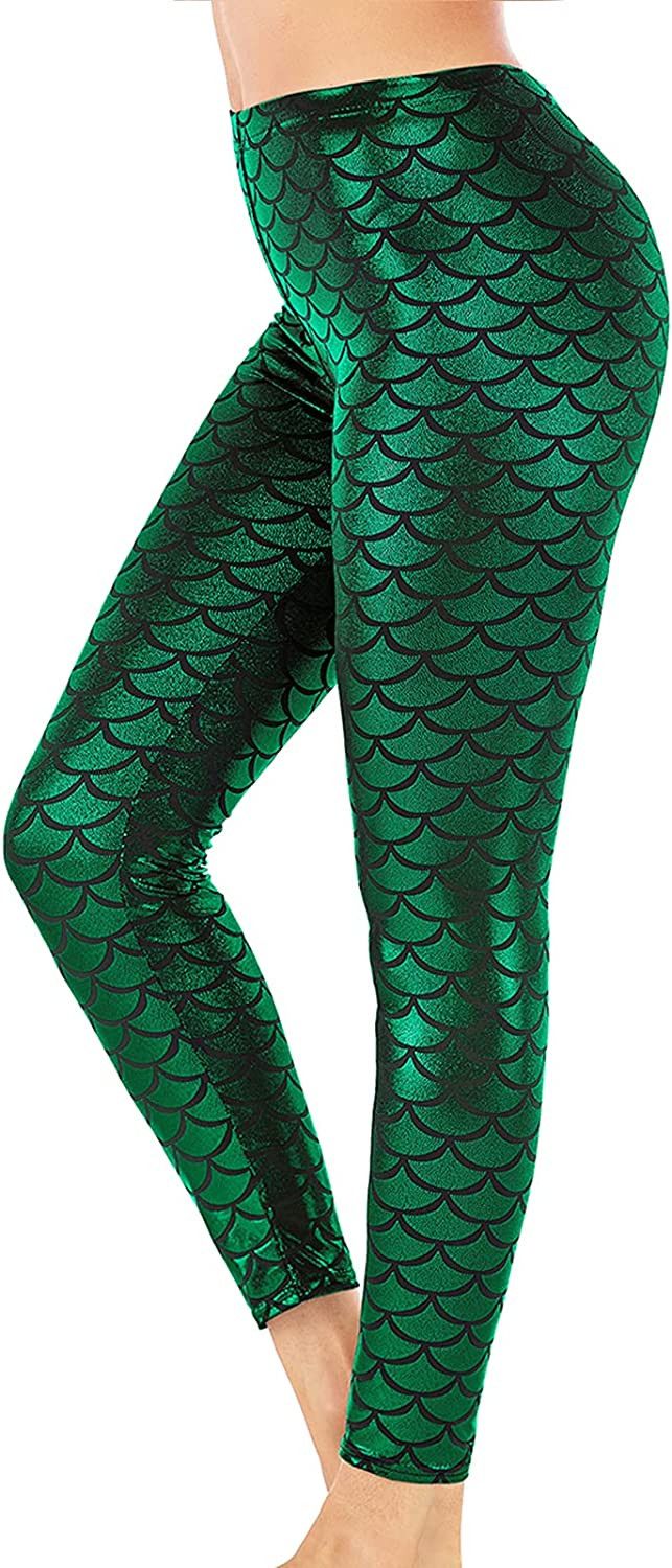 Alaroo Halloween Shiny Fish Scale Mermaid Leggings for Women Pants S-4XL | Amazon (US)