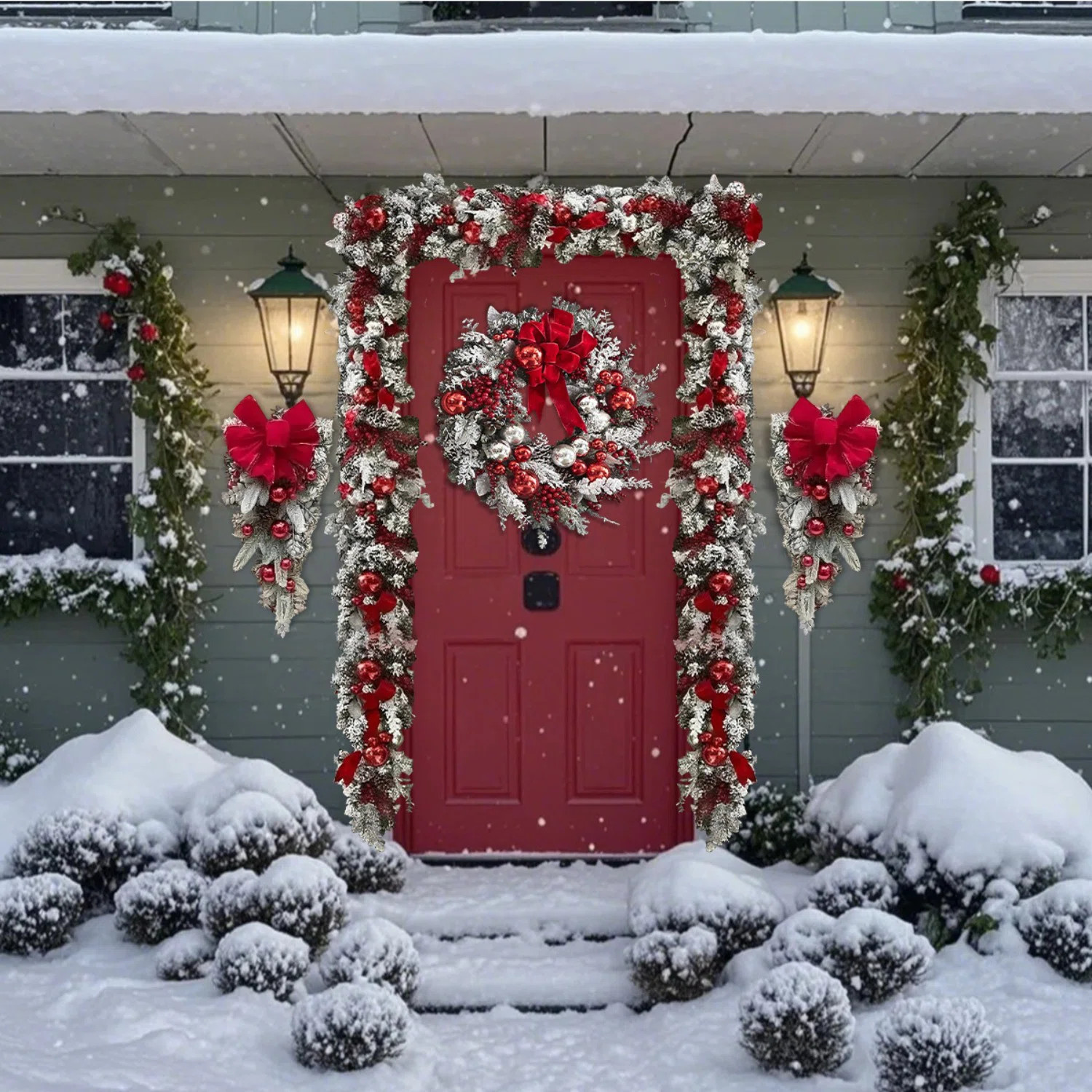 6Pcs Christmas Decorations, Christmas Wreaths, Rattans, Teardrop Swags For Front Door Christmas D... | Wayfair North America