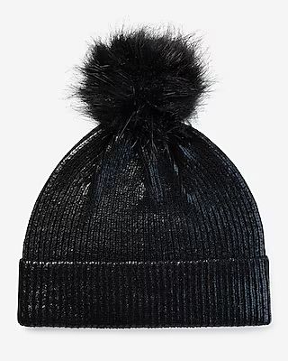 Metallic Knit Pom Beanie | Express