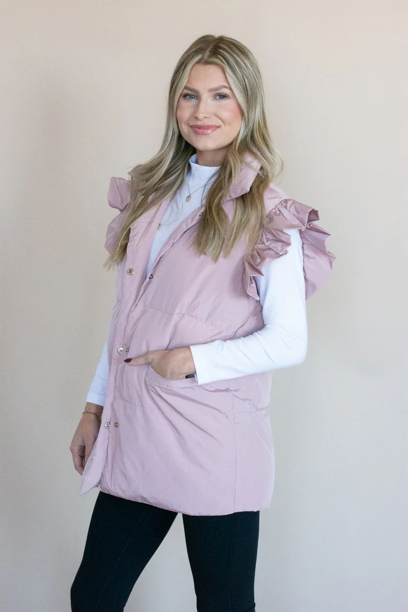 Rumors are True Ruffle Sleeve Pink Puffer Vest | Apricot Lane Boutique
