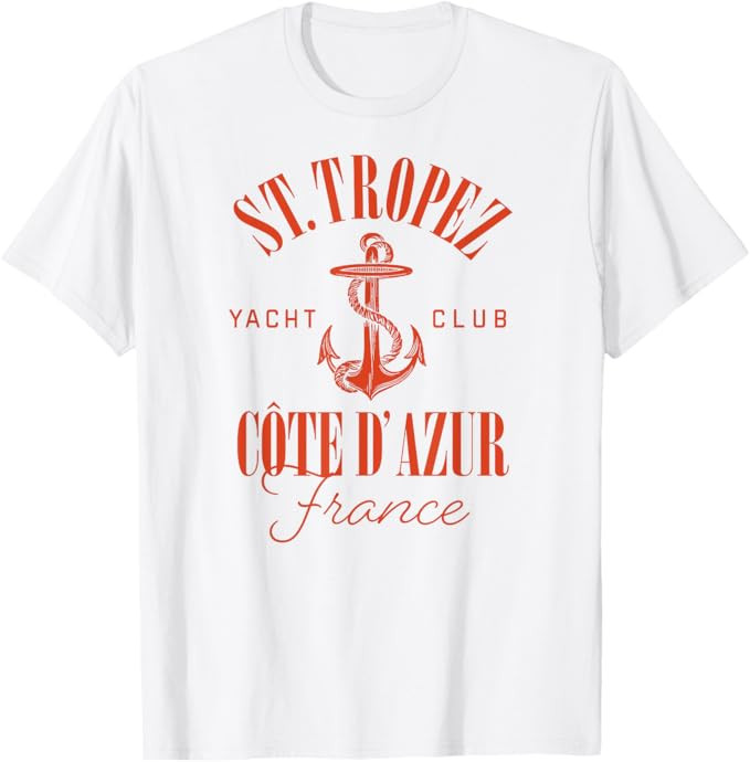 St Tropez Yacht Club Côte d'Azur France Vacation Destination T-Shirt | Amazon (US)
