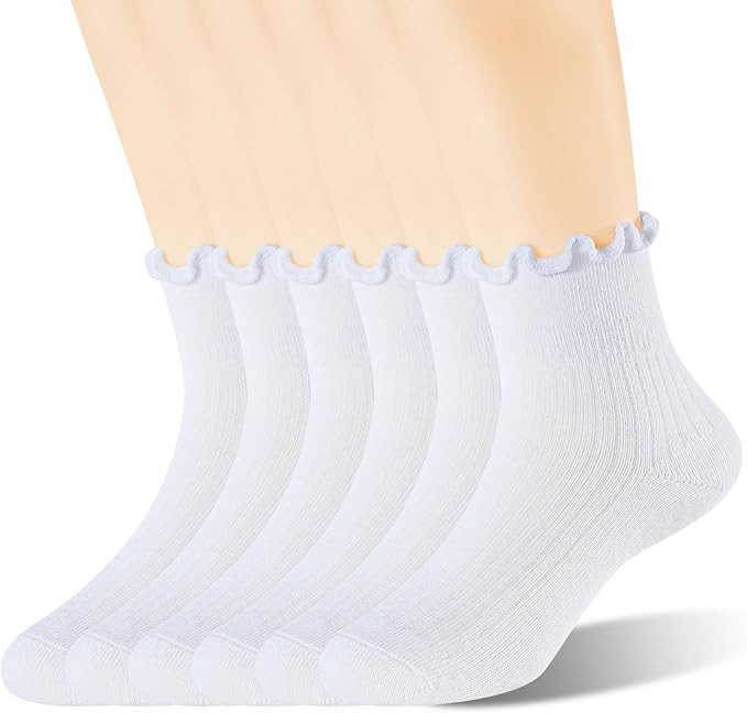 Age 3-10 Girls 100% Cotton Ruffle Socks, Cute Soft Breathable Frilly Dress Socks for Girls | Amazon (US)