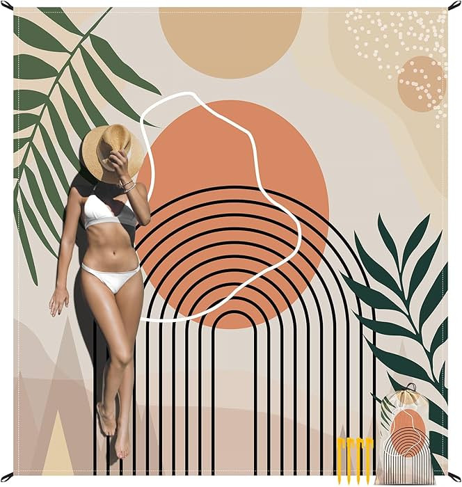 110''×118'' Large Sandproof Beach Blanket for 4-8 Adults, Waterproof Sand Free Beach Mat with 4 ... | Amazon (US)