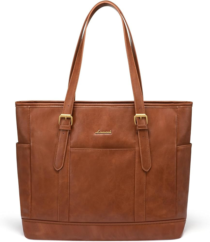 LOVEVOOK Laptop Tote Bag for Women,Vintage Leather Work Tote Bag for Women, 15.6 Inch Computer Br... | Amazon (US)