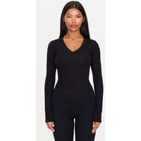 Black Sculpt V Neck Long Sleeve Longline Top | PrettyLittleThing US