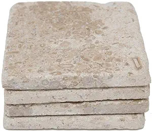 Beige 4'' X 4'' Travertine with Fossil Coasters Stone "drink" Spills Coasters Tumbled Stone Set o... | Amazon (US)