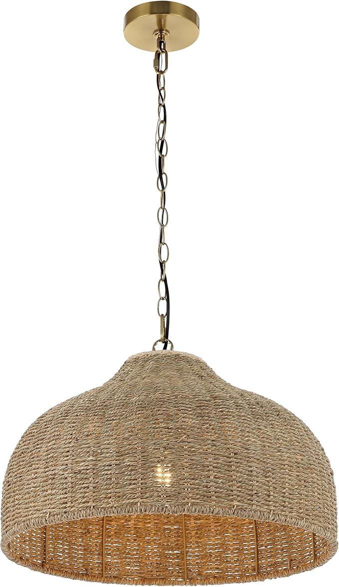 JONATHAN Y JYL1133A Eliza 20" 1-Light Coastal Bohemian Rattan/Iron Dome LED Pendant Rustic, Cotta... | Amazon (US)