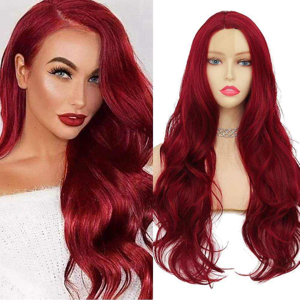 Tseses Red Long Curly Wavy Wigs for Women Natural Side Part Cosplay Halloween Synthetic Fiber Wig... | Amazon (US)