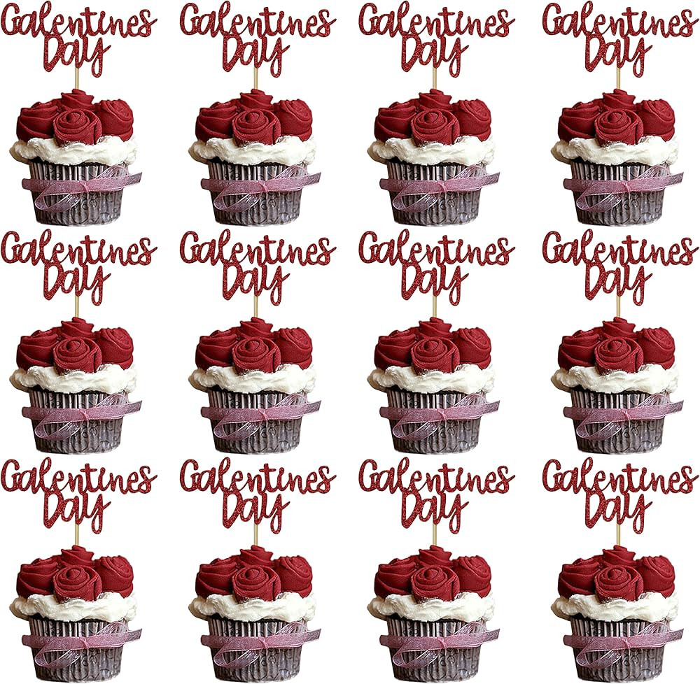 40PCS Galentines Day Cupcake Toppers Decorations, Red Glitter Happy Galentines Day Cupcake Topper... | Amazon (US)