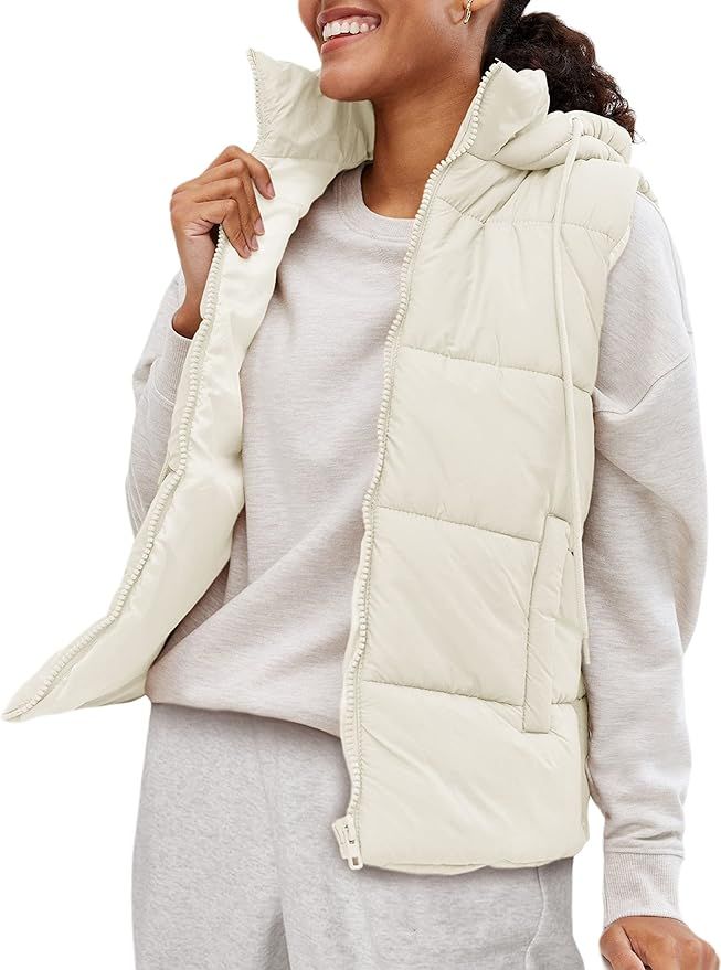 Huaqiao Women's Hooded Puffer Vest Detachable Hood Quilted Padded Gilet Jacket Lightweight Warm O... | Amazon (US)