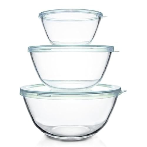 Luvan Glass Mixing Bowl with Lids Set(4.5QT,2.7QT,1.1QT), 3PC Large Glass Mixing Bowls Set, Glass Nesting Bowls, Clear Salad Mixing Bowl for Kitchen, Storage, Cooking, Baking, Prepping,Dishwasher Safe | Amazon (US)