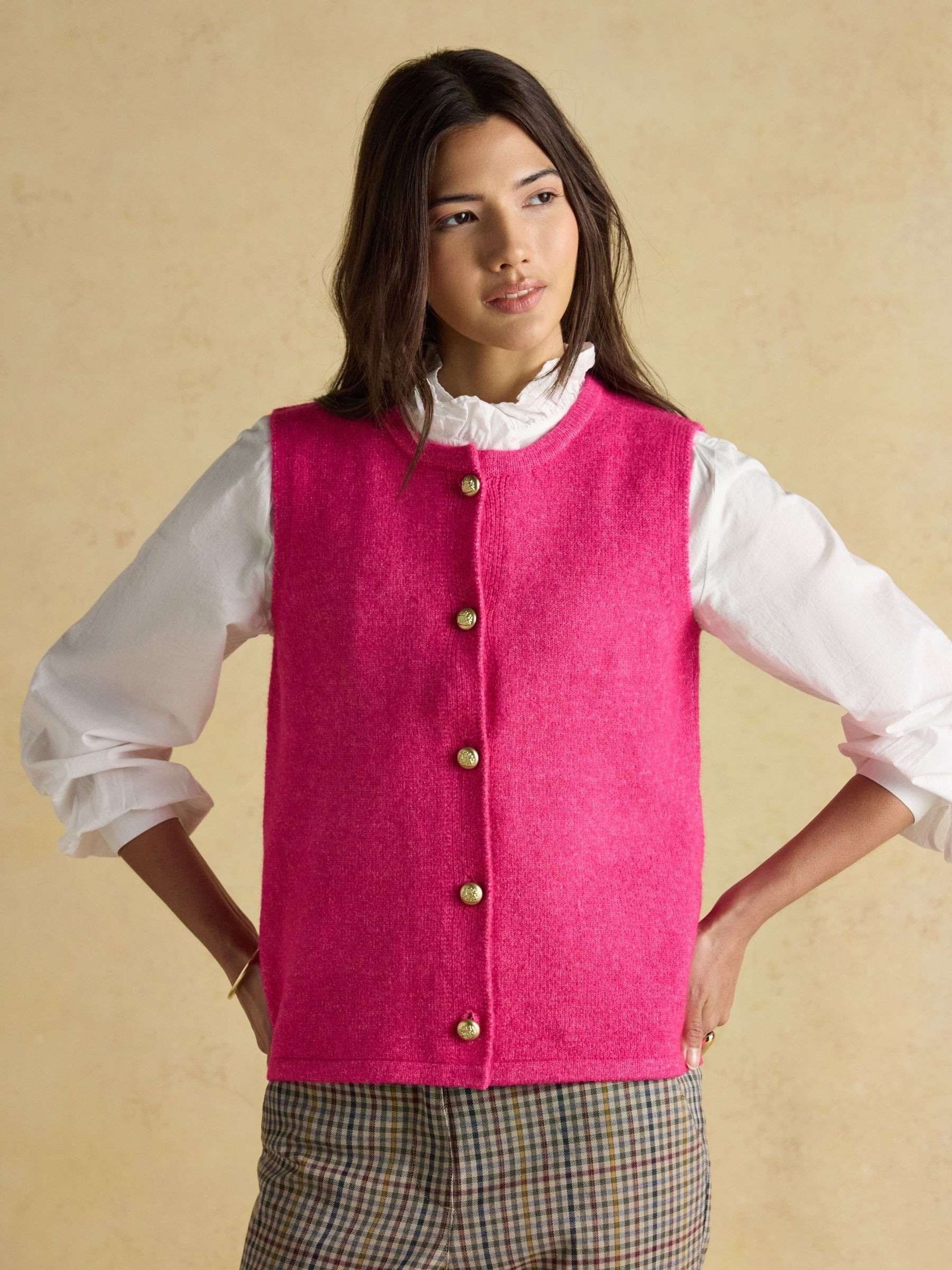 Holly Pink Fushsia Button Through Knitted Vest | Joules | Joules