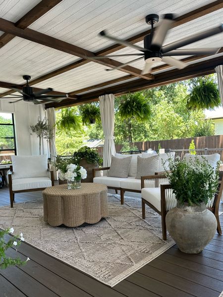 Modern patio style. Patio set. Outdoor rug. Scalloped outdoor coffee table  

#LTKhome #LTKSeasonal