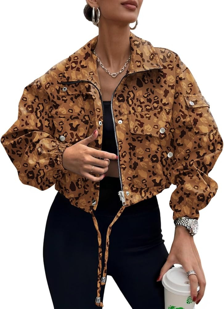UEAL Womens Cropped Bomber Jacket 2026 Trendy Zip Up Lightweight Utility Anorak Coat With Pockets | Amazon (US)