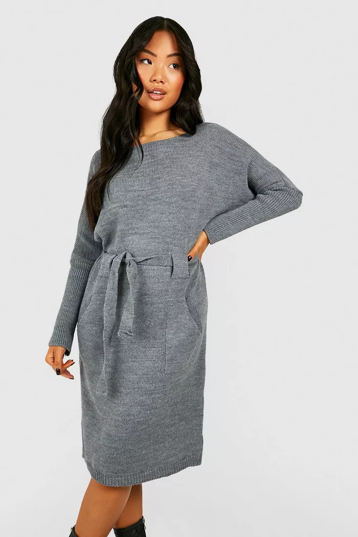 Petite Belted Knitted Midi Dress | Boohoo.com (UK & IE)