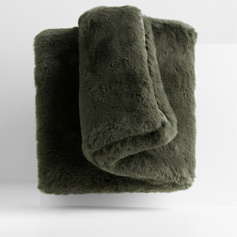 Faux Fur 70"x55" Burnt Green Throw Blanket + Reviews | Crate & Barrel | Crate & Barrel