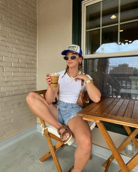 6/3/24 Casual Jean shorts outfit 🫶🏼 Jean shorts, Jean shorts outfit, denim shorts, Agolde shorts, free people baby tee, baby tee top, trucker hat, trucker hat outfit, brown Birkenstock sandals, Birkenstock sandals outfit

