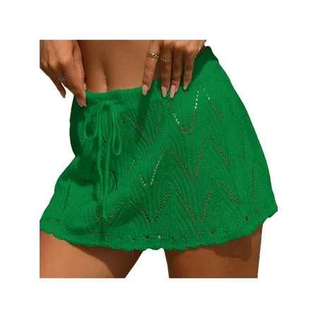 Mubineo Women Crochet Cover Up Skirt Summer Drawstring High Waist Beach Coverups Knitted Mini Skirt | Walmart (US)