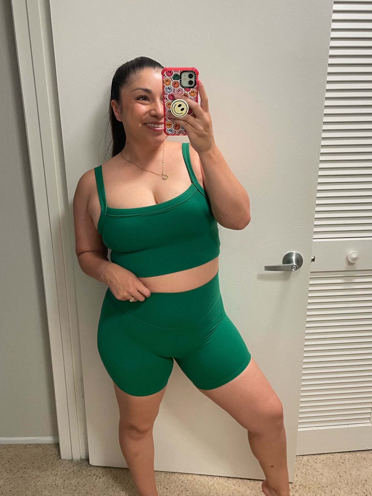 I’m SO tired since baby boy is going through a sleep regression so I’m putting on this cute comfy outfit that makes me feel better.💚🥑

Wearing a Medium both as the fabric is super stretchy. 

#LTKFitness #LTKcurves