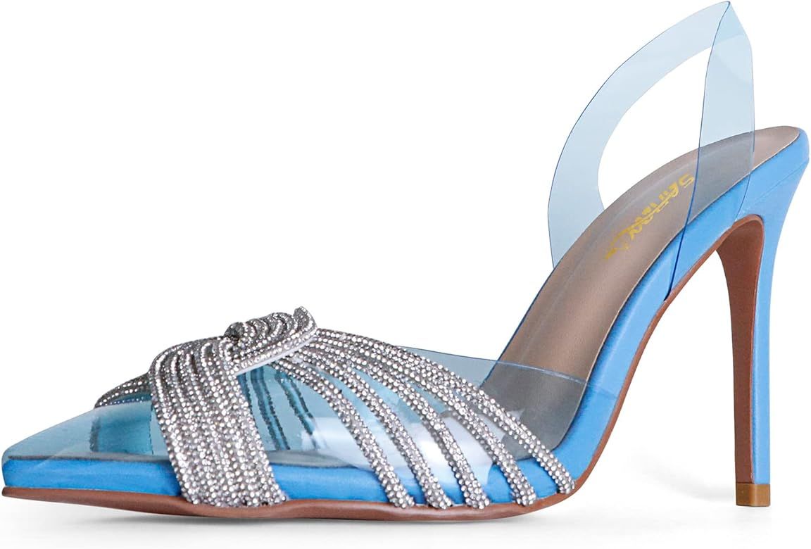 sarawill Women's Sexy Stiletto Pumps Pointed Toe Transparent PVC High Heels Crystal Rhinestones S... | Amazon (US)