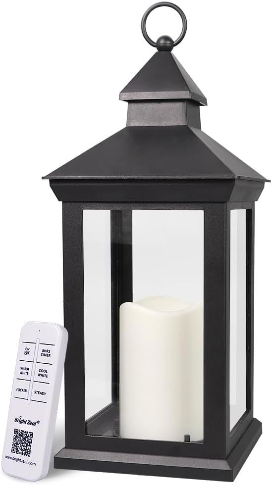 Bright Zeal 14" Decorative Candle Lantern Black Outdoor Lanterns Timer Candles - IP44 Waterproof ... | Amazon (US)