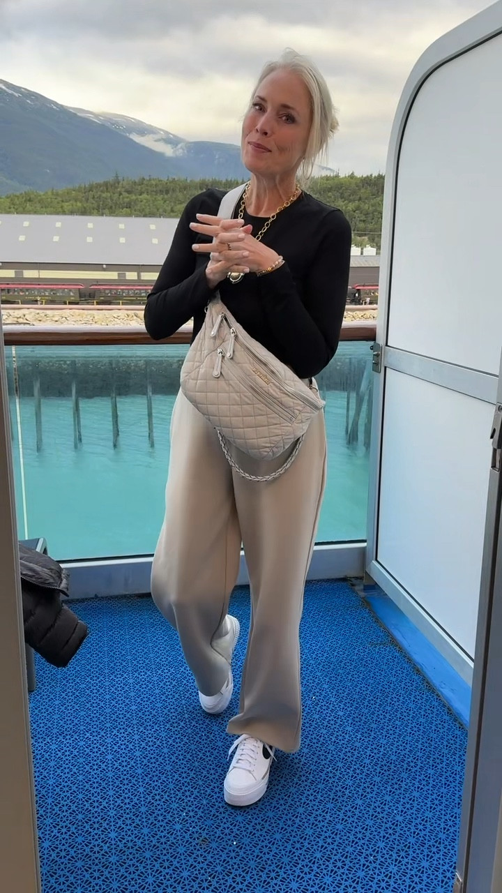 🚢 Sunday OOTD on the Alaskan cruise! 
Today, I'm layering up to stay cozy and chic. 

Starting with one of the long sleeve tops from yesterday’s pack, it's perfect for the cool weather. I've paired it with the pants from my lounge set shown two days ago—these pieces are so versatile on their own! 

To top it off, I've got my trusty puffer jacket and a lightweight raincoat, just in case of any drizzles. Keeping it comfy with my Nike Court Legacy Lift sneakers, my Mz Wallace sling bag for all my essentials, and my everyday jewelry to complete the look. 

Ready for a day of exploring and adventure! 🏔️

#LTKMidsize #LTKStyleTip #LTKTravel
