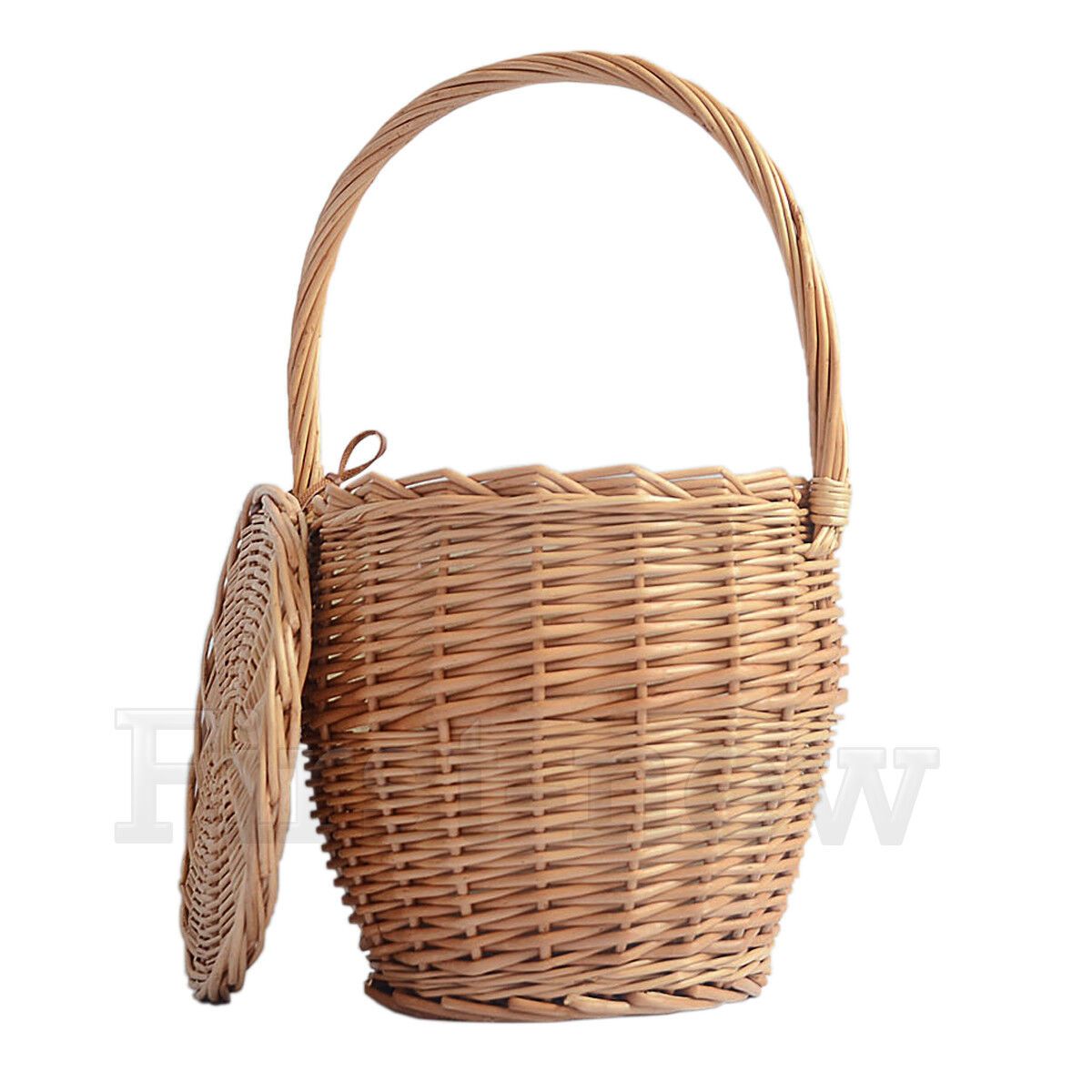 Womens Wicker Basket Bag 100% Handmade Straw Rattan Bamboo Bag With Lid Handbag  | eBay | eBay US