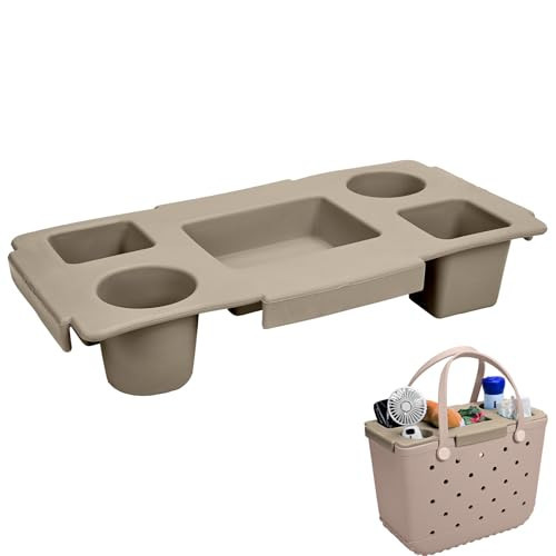 ZYTONGMAO Tote Topper Tray Accessories for Bogg Bag Large – Waterproof EVA Table Top Organizer Lid with Cup Holder, Snack, Phone & Drink Holders for Beach, Pool, Picnic, Travel (Khaki) | Amazon (US)