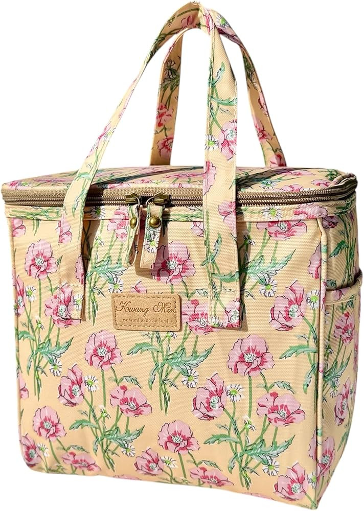 Kwang Min Floral Insulated Lunch Bag for Women,Reusable Lunch Box,Large Cooler for Office,Picnic ... | Amazon (US)