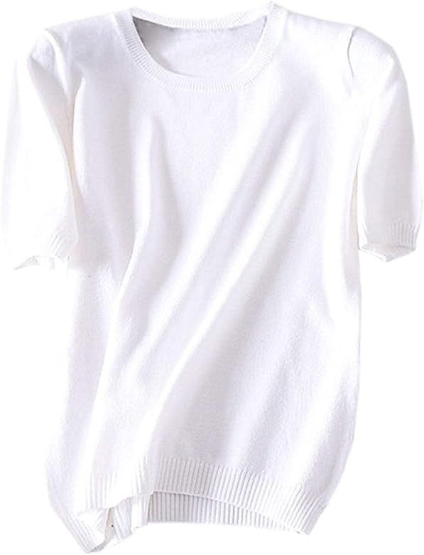 DAIMIDY Women's Short Sleeves Cashmere Blend Soft Summer Tops | Amazon (US)