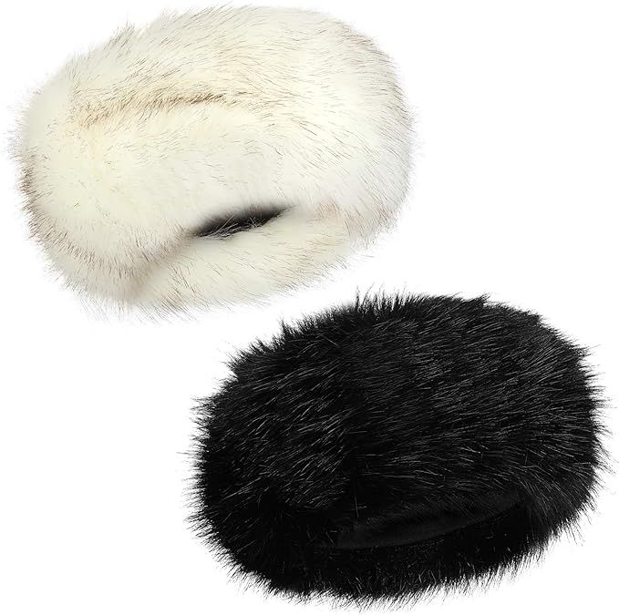 SATINIOR 2 Pieces Women Faux Fur Headband with Elastic Winter Earwarmer Earmuff Ski Hat | Amazon (US)