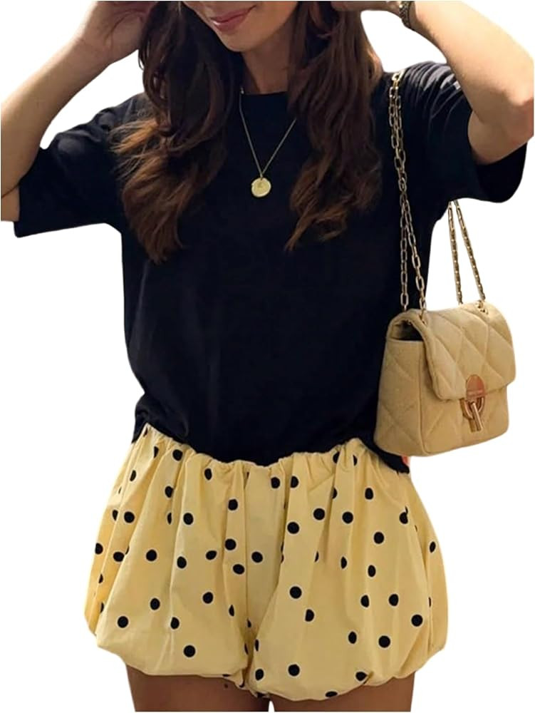 Milumia Women's Y2k Polka Dots Bubble Shorts Elastic Waist Puffy Summer Beach Vacation Shorts | Amazon (US)
